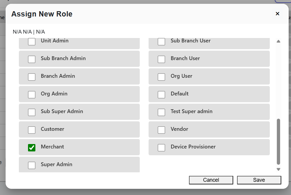 Assign New Role Screen