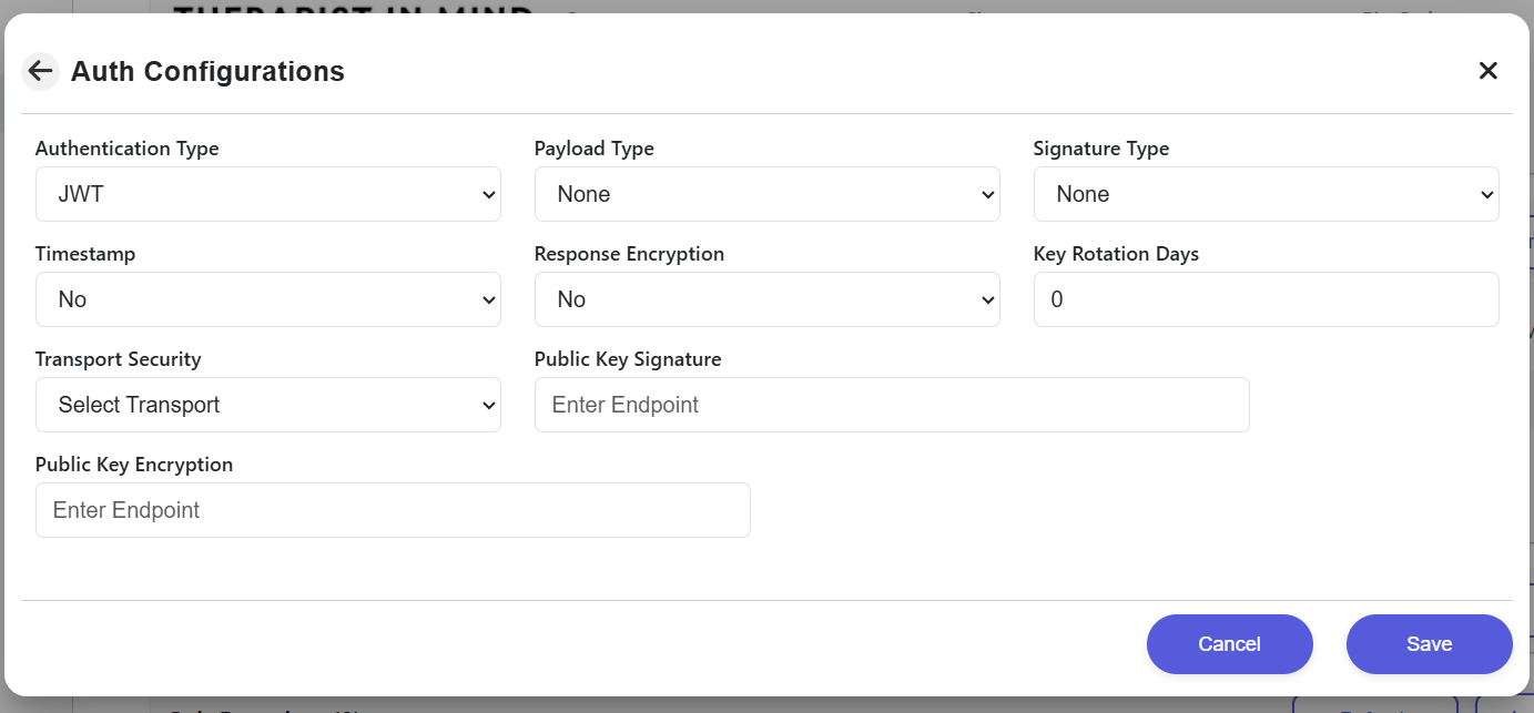 Authentication Configuration Form