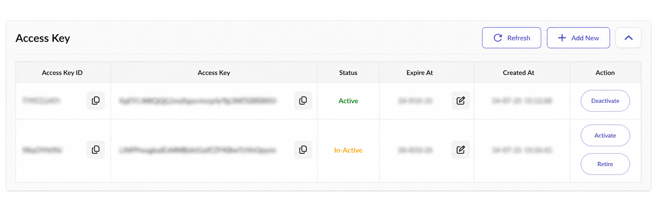 Access Key Dashboard