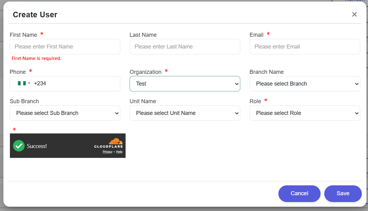 Create User Screen